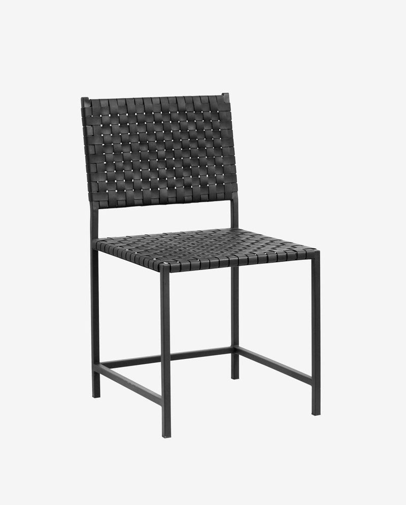 Spisebordsstol i flettet læder med jernstel - sort - nordal.dk