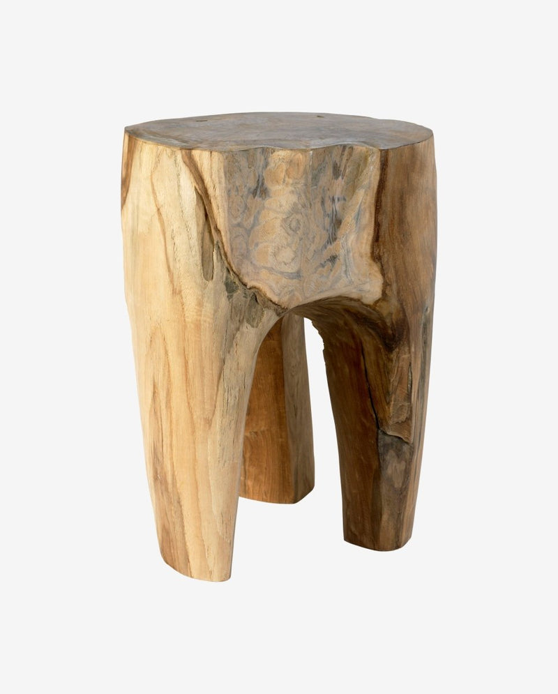 TEAK wooden stool, natural finish - Main Image